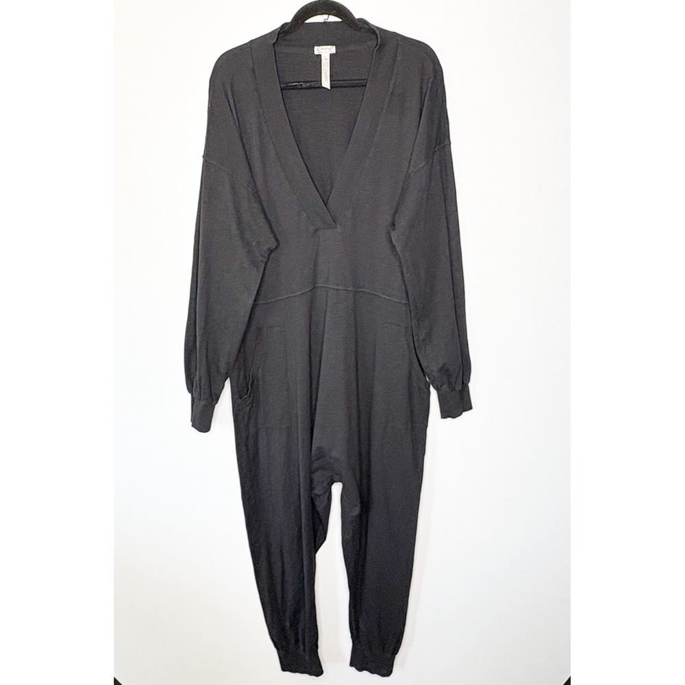 Intimately Free People Black Cotton Harem Jumpsuit Slouchy V-Neck Pockets L/G